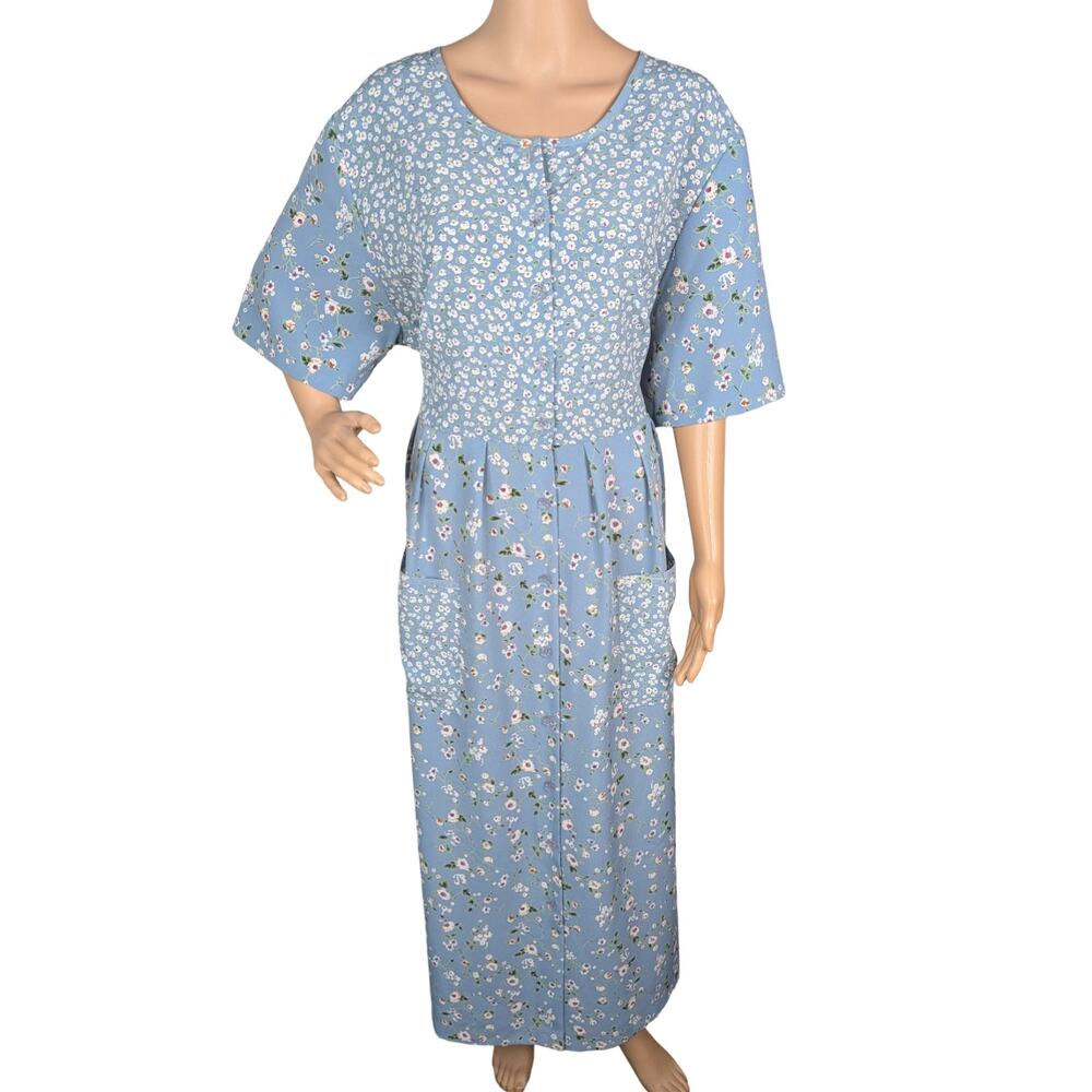 Vintage 90s Teddi Patchwork Floral Blue White Button Midi Dress Plus Size 2X